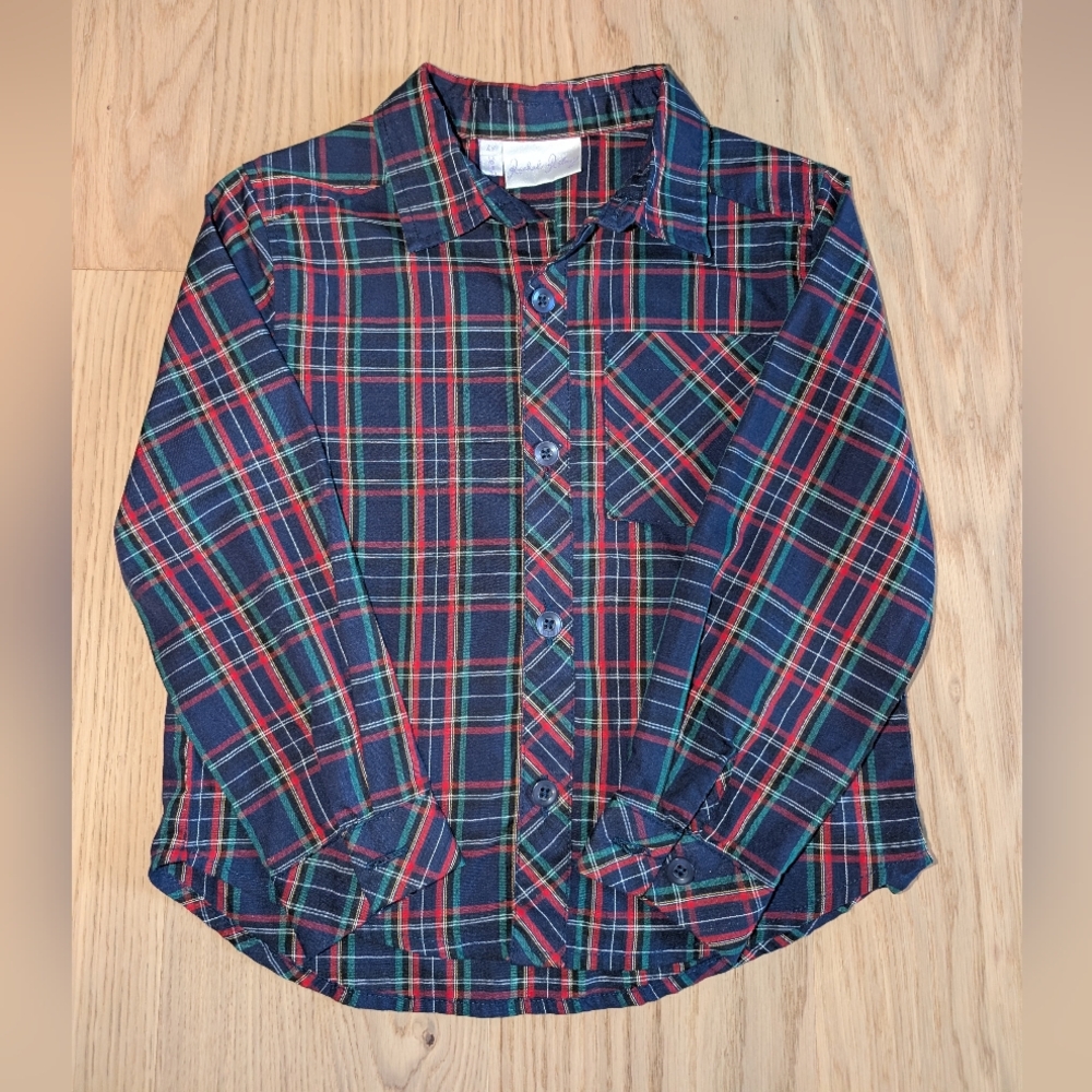 Rachel Riley Boy's Plaid Shirt - Navy and Red